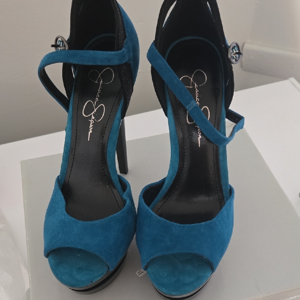Jessica Simpson Blue Peep-Toe Heels with Ankle Strap